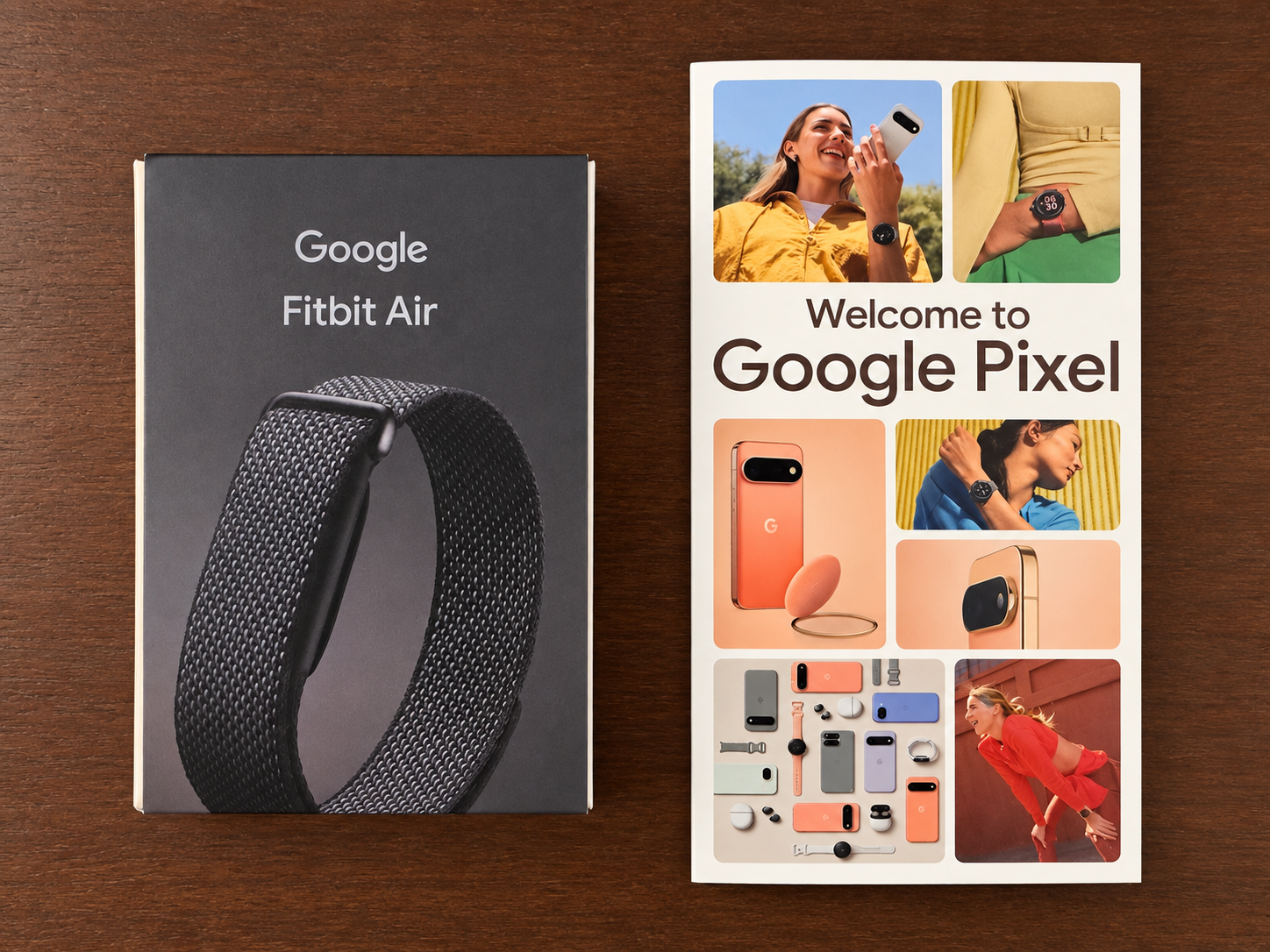 Google Fitbit Airの外箱と、同封されていたGoogle Pixelの案内